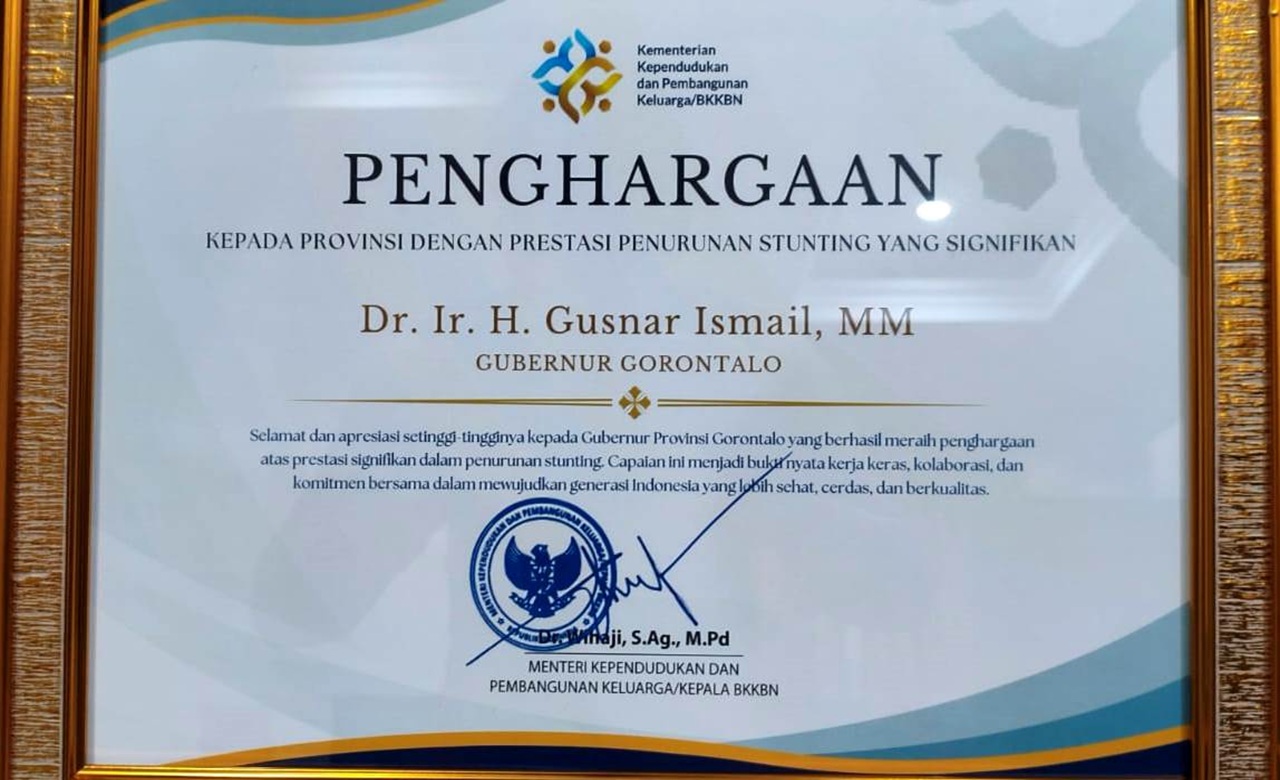 Gubernur Gorontalo Gusnar Ismail Raih Penghargaan Nasional atas Keberhasilan Tekan Angka Stunting