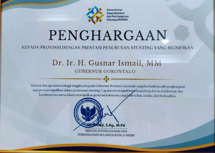 Gubernur Gorontalo Gusnar Ismail Raih Penghargaan Nasional atas Keberhasilan Tekan Angka Stunting